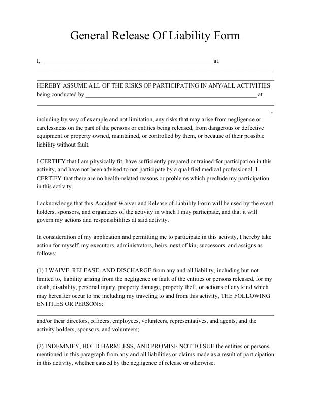 Release of Liability Form