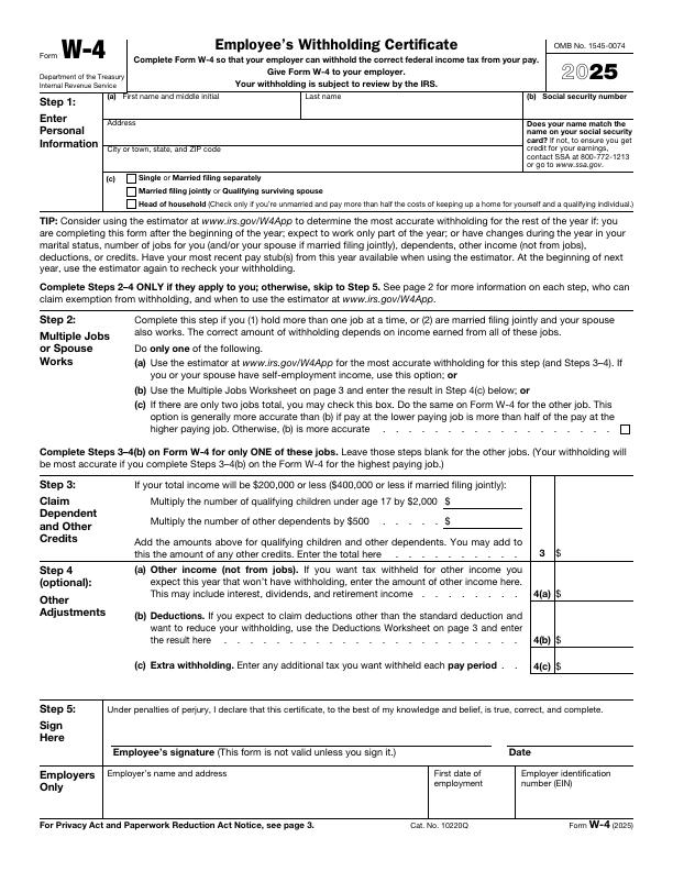W-4 Employee’s Withholding Certificate Form
